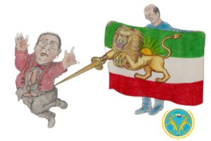 شمشیر شیر ایران به ماتحت شادی امین کاریکاتوری از گربه 